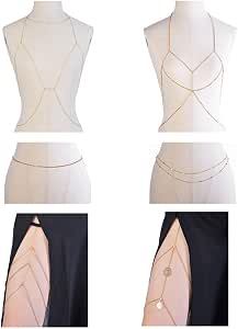 Tornito 6-8Pcs Sexy Belly Waist Chain Bikini Body Chain Summer Beach Body Jewelry Set for Women Gold Tone
