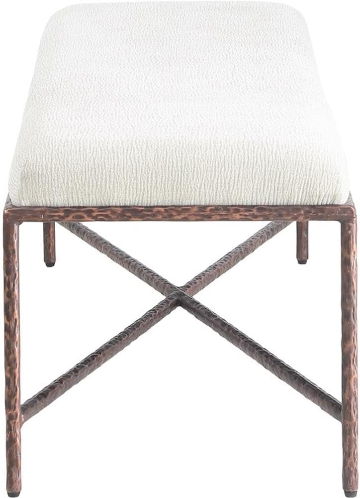 Pemberly Row Chenille Fabric Bench, 54" W x 18" D x 18" H, Soft Cream Upholstery, Brushed Bronze Metal Frame, Modern Contemporary Bedroom or Living Space Seating, Versatile Entryway Furniture