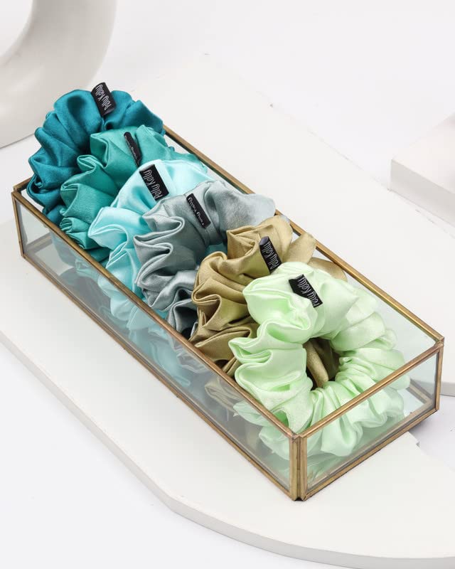 Image of Premium Satin Scrunchies for Women | Hair Bands, Ponytail Holders & Rubber Bands | Large, Fluffy, No-Damage Hair Ties | Girls Hair Accessories | Large Size | Pack of 6