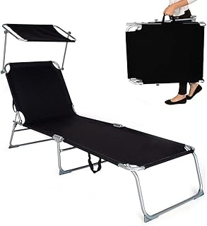 HBIAO Lettini Prendisole Pieghevoli, Lettino con Schienale e Parasole Regolabili, Lettino Prendisole Regolabile in 4 Posizioni, Sdraio per Giardino, Patio, Spiaggia, Esterno, Interno,Nero