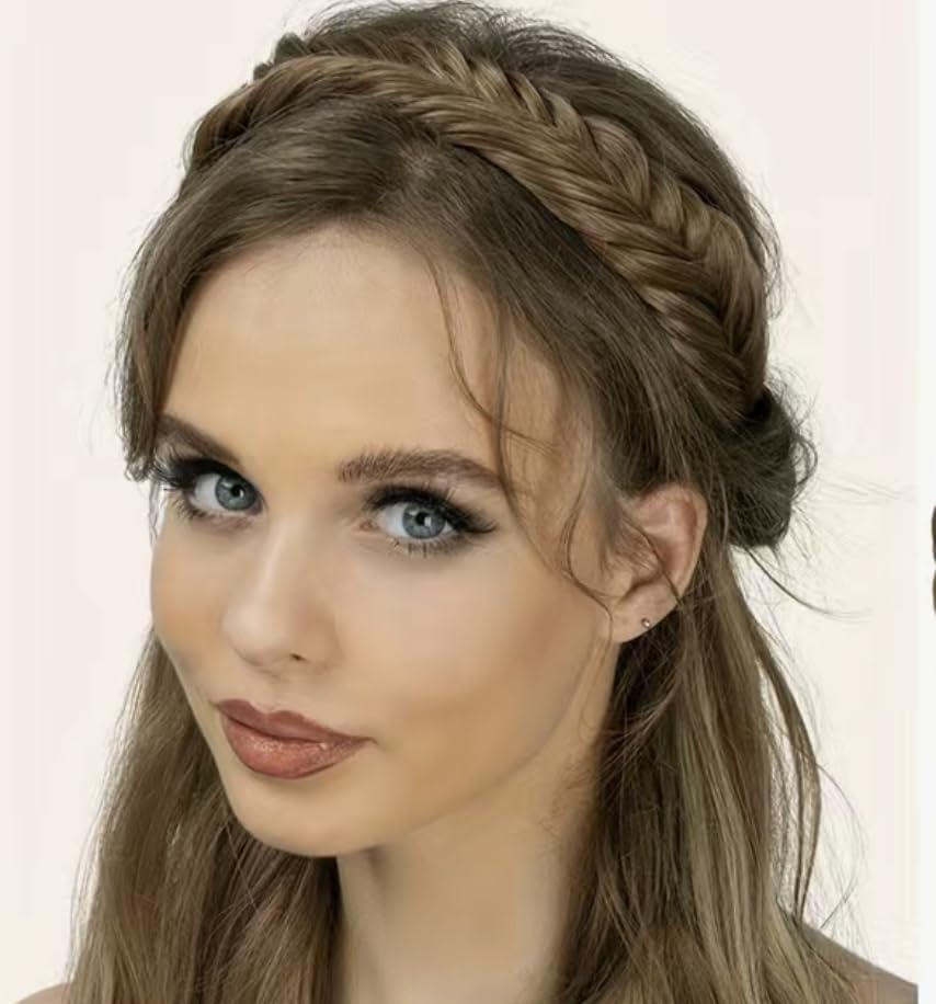 Miniatura 2 de RPZL (LIGHT CARAMEL 27613) Diademas trenzadas de cabello sintético  Diadema trenzada ligera y antideslizante  Diadema de dos hebras ancha con