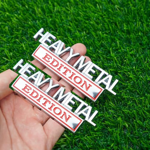 Image of Pair Set Heavy Metal Edition Emblem 3D Fender Badge Decal Sticker Nameplate for Universal Vehicle, Car, Truck, SUV Motorcycle Accessories (Silver Red)