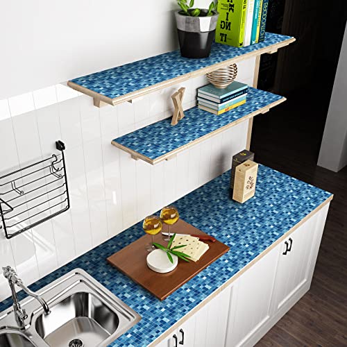 Leecicile Peel And Stick Wallpaper Bathroom Wallpaper Removable Self Adhesive Contact Paper Blue Mosaic Wallpaper Kitchen Countertop Decorative Paper Vinyl Film Waterproof 17.71In X 78In #TOP4