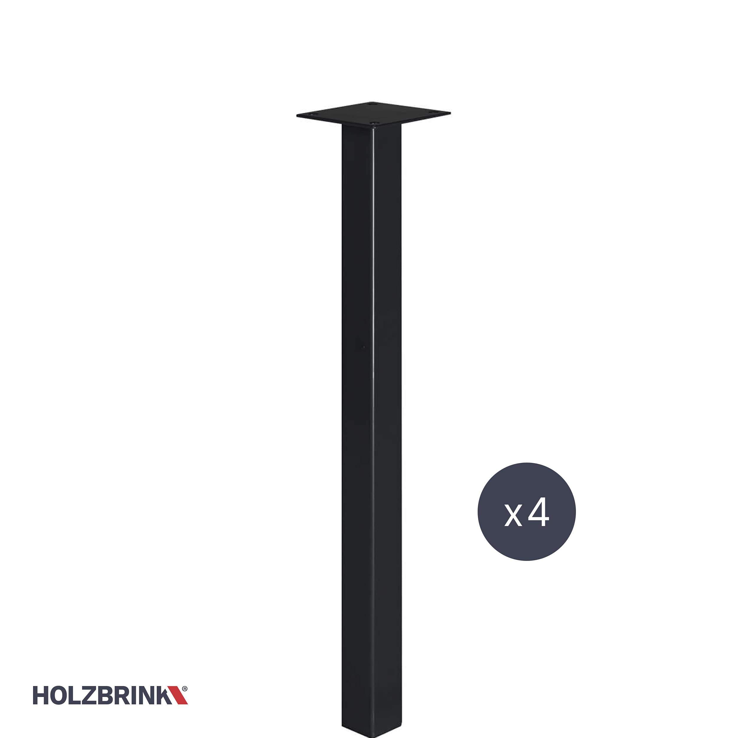 HOLZBRINK Tischbeine Eckig, Möbelfüße aus Quadratrohr 40x40 mm, Höhe 72 cm, Schwarz, 4 Stück, HLT-14A-F-72-9005