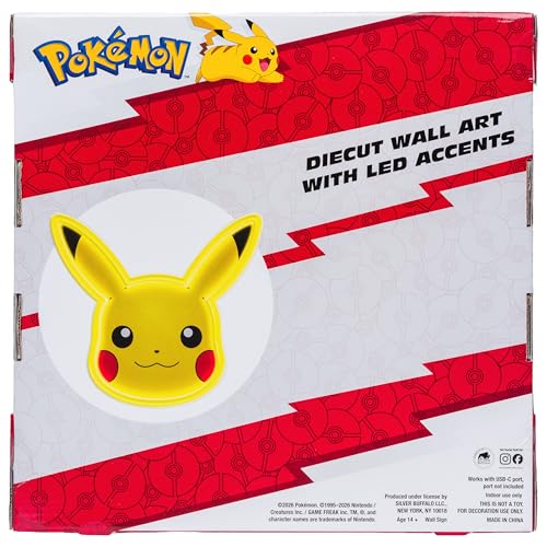 Image of Silver Buffalo Pokemon Pikachu Face Small Die Cut Wall Art with Light Up Accents