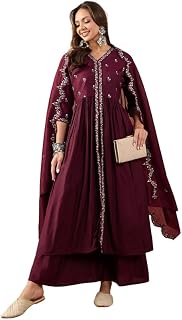 AVYUKTHA Women's Pure Silk, Art Silk Hand-Work Kurta Palazzo & Dupatta Set Price In India
