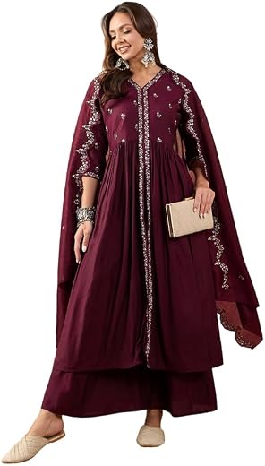 AVYUKTHA Women's Pure Silk, Art Silk Hand-Work Kurta Palazzo & Dupatta Set