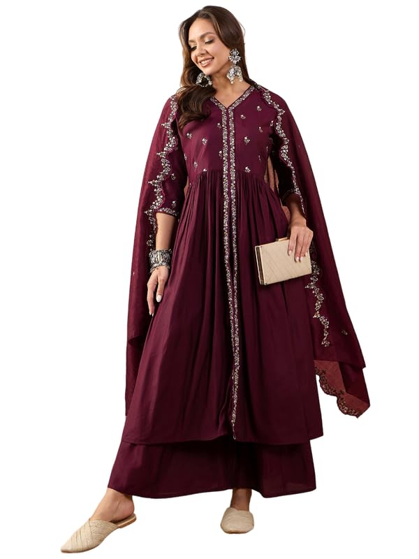 AVYUKTHA Women's Pure Silk, Art Silk Hand-Work Kurta Palazzo & Dupatta Set - Review, Price and Buying Guide