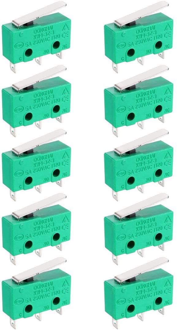 Heyiarbeit KW4-3Z-3 Micro Limit Switch AC 250V 5A Hinge Lever for Mill CNC (Pack of 10)