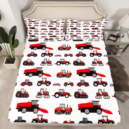 Erosebridal Red Tractor Bed Sheet Full Heavy Equipment Truck Bedding Set