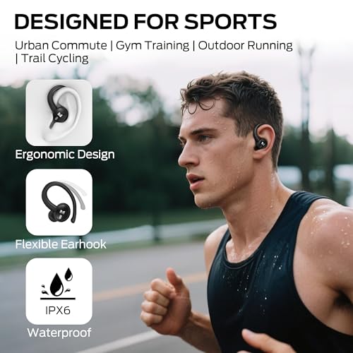 Image of Monster N-Lite 216 Wireless Earbuds, Sports Earbuds with Earhooks, Noise Cancelling Headset, Stereo Deep Bass Over Ear Buds 48H Playtime, IPX6 Waterproof Earphones for Sports /Running /Workout(Black)