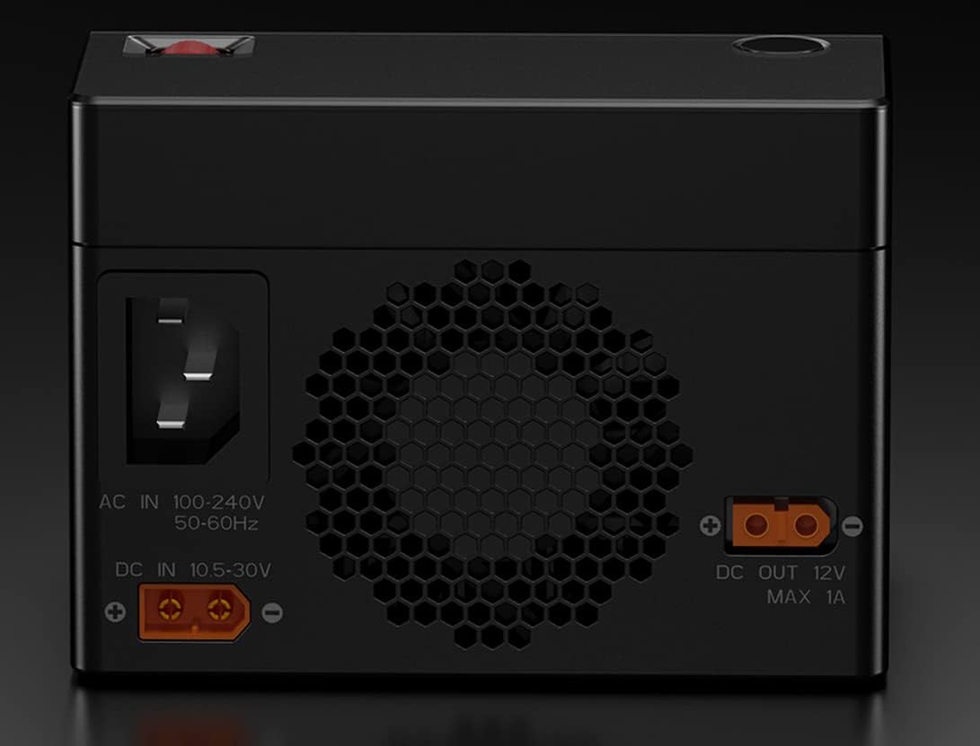 Rear view of HOTA S6 Dual Smart Charger showing AC and DC input ports