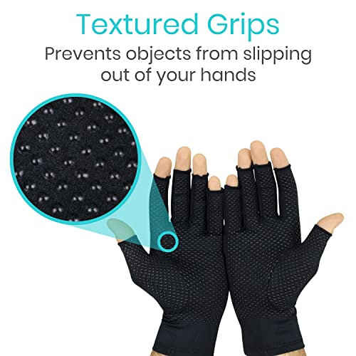 Vive Fingerless Arthritis Gloves For Men & Women Made W/Copper Infused Fabric - Therapeutic Compression For Swelling, Carpal Tunnel, Tendonitis, Edema, & Finger Pain - Comfortable Non-Slip (X Small) #TOP5