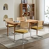 Bladez Juego de 4 sillas de comedor voladizo de terciopelo y ratán, sillas de cocina trenzadas vienesas, sillas tapizadas con estructura cromada, para comedor o salón (dorado)