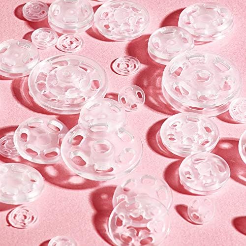 Chuangdi 100 Pairs Press Studs Snap Fasteners Sew on Fasteners Invisible Plastic Buttons for DIY Clothes Buttons Shirt Sew-on Buttons, 7 mm, 12 mm, 15 mm, 21 mm (Clear Color)