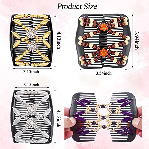 Ccbeauty 4Pcs Magic Hair Combs Hair Clips For Women Decorative Accessories, Elastic Hair Clips, Stretchy Combs For Hair, Hair Double-Side Combs Wood Beaded Clips Bun Maker Hair Diy Accessories For Ladies Girls(Classic Style) #TOP2