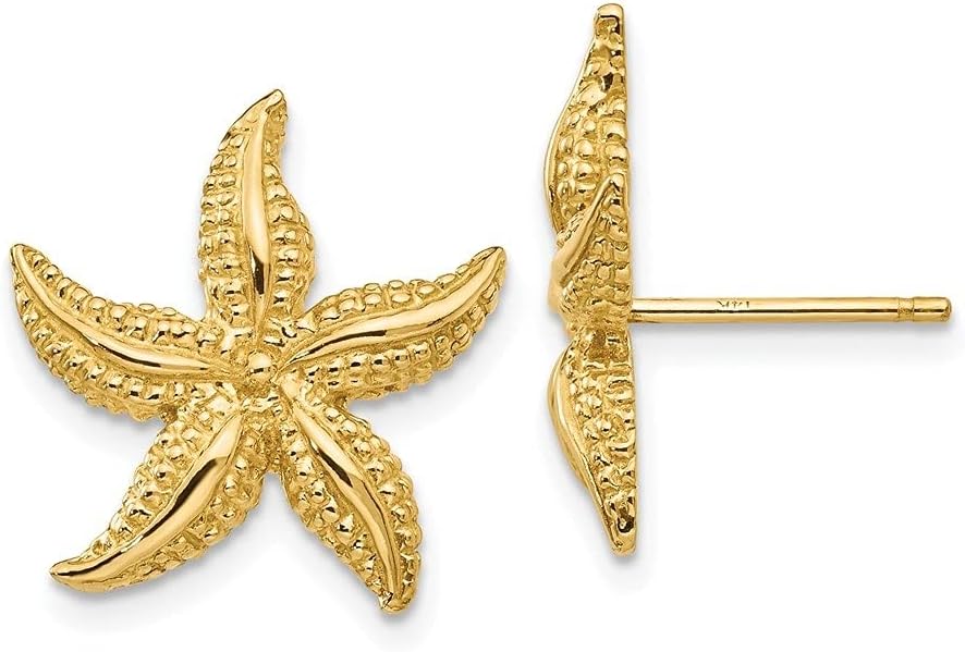 Diamond2Deal 14k Yellow Gold Starfish Stud Earrings (L- 0.67 in, W- 0.63 in)