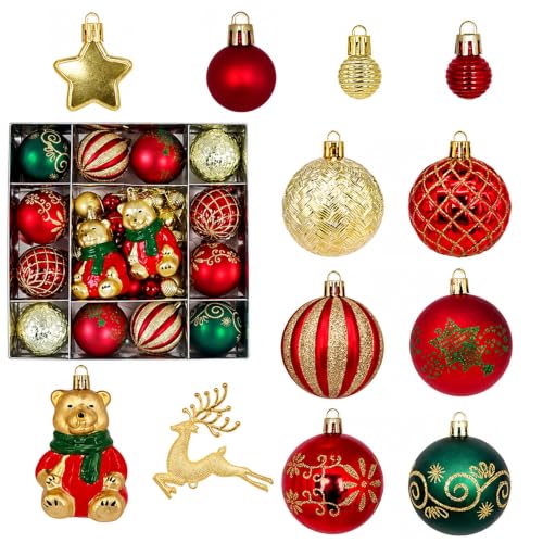 Image of 44Pcs Christmas Tree Baubles Traditional Christmas Baubles Ornaments