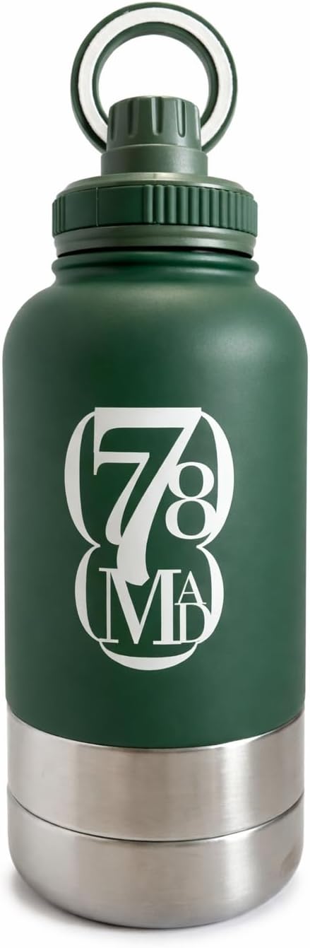 3-in-1 Dog Water Bottles with Food & Water Bowls – Insulated Stainless Steel 32oz Travel Bottle for Walking, Hiking & Outdoor Adventures (Dark Green)