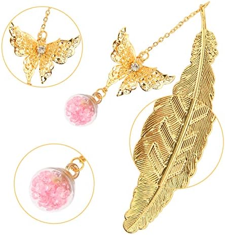 Metal Book Mark, Feather Book Mark with 3D Butterfly and Preserved Flower, Book Marker with Gift Box for Women Readers Teachers
