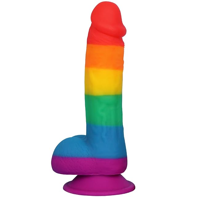 Realistic Dildo for Adult Sex Toys Liquid Silicone Material Strong Suction Cup Hands-Free Play 2 Balls Rainbow
