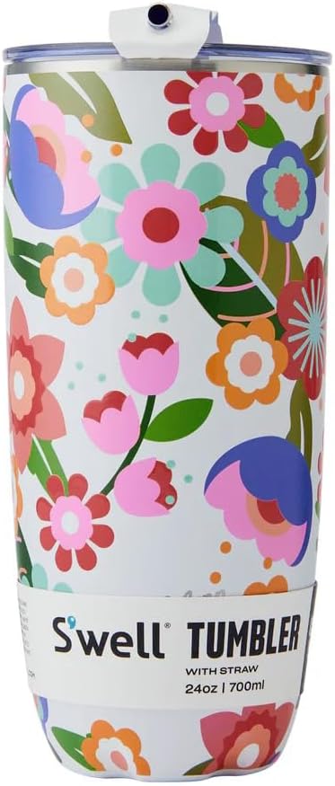 S'well x Steffi Lynn Stainless Steel Tumbler with Straw and Slide-Open Lid, 700ml, Artist Collab, Triple Layered Vacuum Insulated Containers Keeps Drinks Cold for 18 Hours and Hot for 5, BPA Free