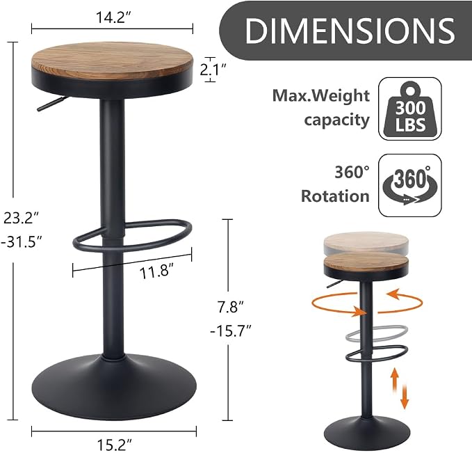 Set de 2 Bancos de Barra Ajustables Modernos Negro miniatura 3