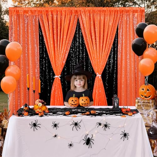 Image of Orange Sequin Backdrop Curtains,2 Panels 4FTx8FT Orange Curtain Backdrop Glitter Party Decorations Background Drapes for Wedding Birthday Anniversary Graduation Photo Booth Decor