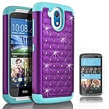HTC Desire 526 Case, Starshop Slim Dual Layer Armor Phone Case Cover With Spot Diamond Teal/Purple With Premium Screen Protector