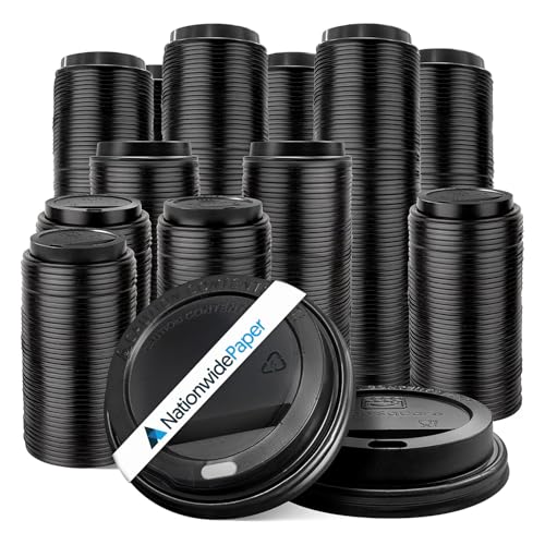 Nationwide Paper Black 8oz / 80mm Lids for Coffee Cup Insulated Disposable Coffee Cups for Takeaway Drinks Leak Proof Triple Walled Ripple Cups