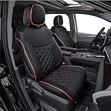 EKR Fundas de asiento de coche de ajuste personalizado para Toyota Sienna LE 2021 2022 2023 - Cuero sintético (negro con ribetes rojos)