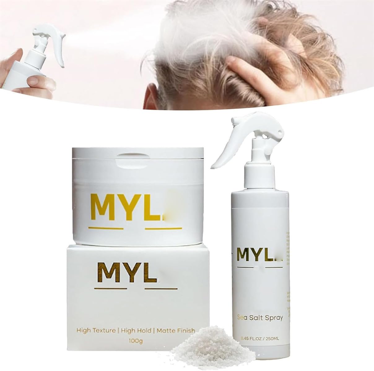 Generic Mylz Meersalz Spray für Männer, Mango Meersalz Spray & Ton Texture Pack, Herren Meersalz Haarspray & Haarton, Volumen Haarspray für alle Haare (Set)