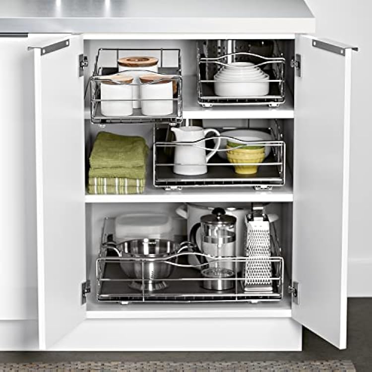 simplehuman 9-Inch Pull-Out Cabinet Organizer, Under Cabinet Sliding Drawer for Kitchen Bathroom, Heavy-Gauge Steel Frame, Removable Drip Guard, Ball-Bearing Tracks, Grey Plastic