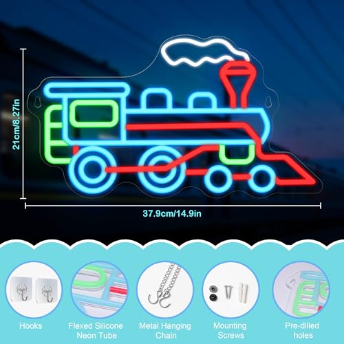 Image of CoolGift Mart Steam Train Neon Sign, Dimmable LED Neon Wall Light USB Powered with Multiple Color Lights, for Bedroom Living Room Game Room Man Cave Home Birthday Gift for Kids Teen Boys Girls