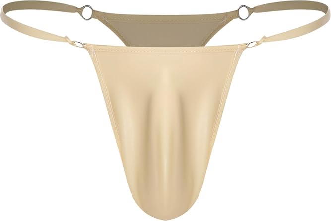 Mens T-Back Thongs Low Rise G-String Briefs with O-Ring Linked Bulge Pouch Underwear