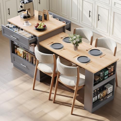 48"-76" Extendable Kitchen Island with Dining Table, Grey