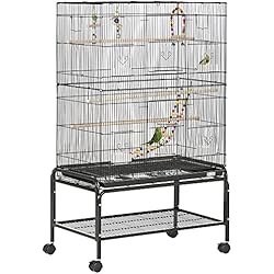 Jaulas Para Palomos Amazon PawHut Jaula para Pájaros con Ruedas 79x49x133 cm Pajarera Metálico Jaula Grande con Soporte con 4 Comederos 3 Perchas Juguetes Bandeja Extraíble Estante para Canarios Periquitos Negro