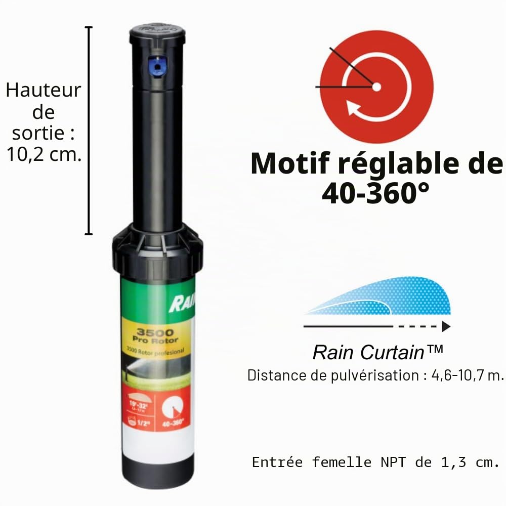 Rain Bird Rotor Pro 3500 Arroseur avec Ensemble de Buses de qualité Professionnelle