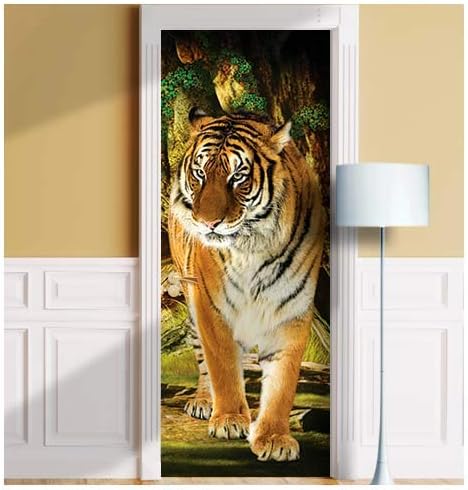 Tiger Door Mural. Single Piece Sticker, Decal. Wrap, Cover. Peel and Stick, Self-Adhesive, Removable (30"x80", Variant 2)