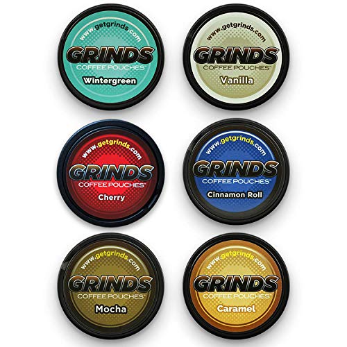Grinds Coffee Pouches - New 6 Can Variety Pack (with Wintergreen & Cherry) - Tobacco Free, Nicotine Free Healthy Alternative - Thumbnail 2