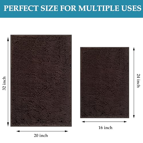 Bathroom Rugs Set 2 Piece Bathroom Set Bath Rugs Non Slip Bath Mats for Bathtub, Thick Soft Chenille Bath Rug Sets, Bathtub Mat, Ultra Absorbent Bath Carpet, Shaggy Bathrooms Floor Mat, Brown by RUN HELIX - Image 2