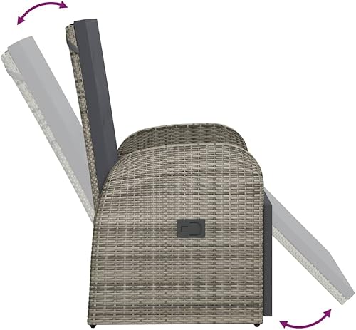 Miniatura 6 de Reclining Patio Chair with Cushion Poly Rattan Gray Out Door Chairs Outdoor Sillas para Comedor Dining Table Chairs for Beach Terrace Courtyard