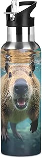 senya 20 Oz Water Bottle with Straw Capybara Swimming Stainless Steel Water Bottle for Traveling Sports Leakproof Insulated