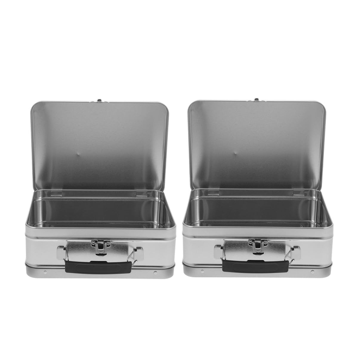 SHINEOFI Fiambrera Retro de Metal con Asa y Pestillo, Caja de Hojalata Plateada de 2 Piezas, Contenedor Resistente para Almacenamiento de Alimentos y Regalos, Adecuado para Uso Diario