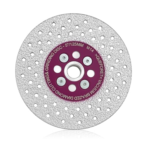 QUEFORET Disco Diamante para Porcelánico 125mm - Disco de Corte para Cortar y Moler Granito Mármol Hormigón Azulejos, Brida M14 para Amoladora Angular
