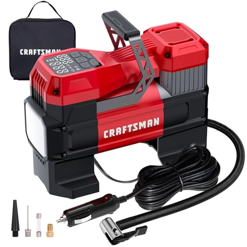 CRAFTSMAN 12V Tire Inflator Portable Air Compressor, Up to 150 PSI with Digital Gauge & Auto...