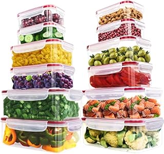Utopia Kitchen Plastic Food Containers set - Pack of 24 (12 Containers & 12 Snap Lids) Food Storage Containers with Airtight Lids - Reusable & Leftover Lunch Boxes - Leak Proof & Microwave Safe