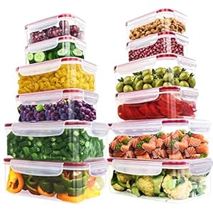 Utopia Kitchen Plastic Food Storage Container Set with Airtight Lids – Pack of 24 (12 Containers & 12 Snap Lids)- Reusable & Leftover Lunch Boxes – Leak Proof & Microwave Safe