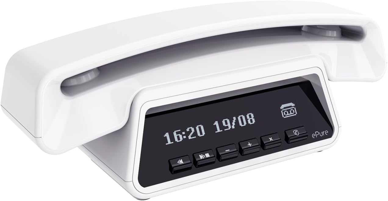 ALCATEL ePure Premium – Telefono fisso cordless DECT con segreteria – Design vintage – Base display intelligente – Ampio display grafico – Vivavoce – Funzione blocco chiamate – Bianco