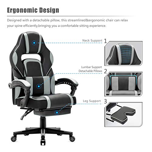 IntimaTe-WM-Heart-Silla-Gaming-Silla-Ergonomica-para-Gamers-Oficina-Silla-con-Reposapies-Plegable-Cojin-Lumbar-Comfortable-para-Trabajo-y-Siesta-Carga-Maxima-150kg-Gris